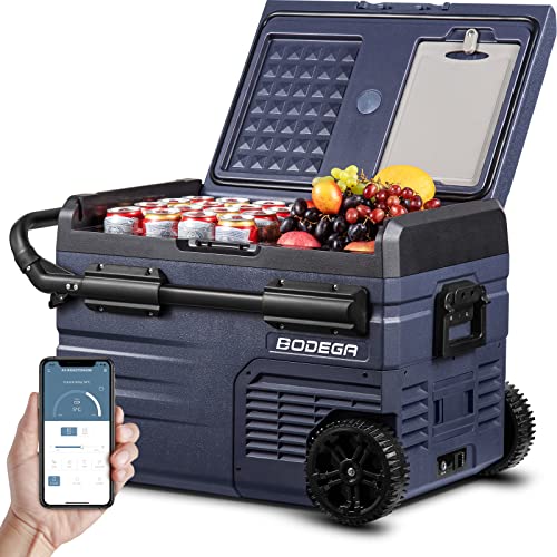 BODEGA 35L Nevera 12v Compresor, -20℃~20℃Congelador Portatil Electrica, Camion Frigorifico, Zona Doble, Botones&APP Control, 12/24 V DC, 100-240V AC Refrigerador para Camping, Viajes, Coche