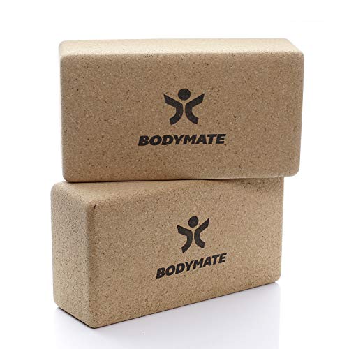 BODYMATE Bloques de Yoga de Corcho Natural 100% ecológico, 2X Ladrillos de Yoga, Apoyo para Todas Las asanas, meditaciones y Ejercicios de relajación, para Principiantes y Profesionales, 22x12x7,5cm