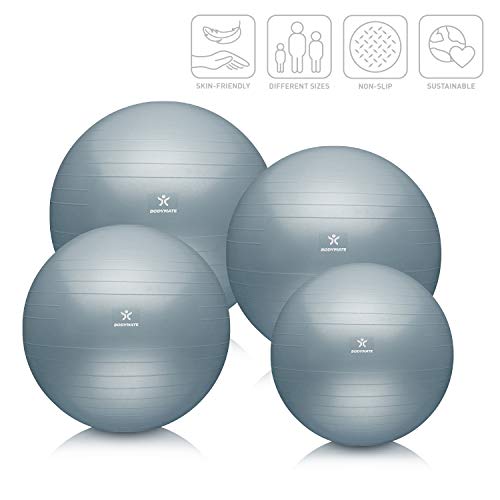 BODYMATE Pelota de Ejercicio para Fitnes con Sistema antirreventones | con bombín | Bola de Yoga Pilates y Ejercicio | Balón para Sentarse | Balon de Ejercicio para Fitness