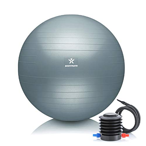 BODYMATE Pelota de Ejercicio para Fitnes con Sistema antirreventones | con bombín | Bola de Yoga Pilates y Ejercicio | Balón para Sentarse | Balon de Ejercicio para Fitness