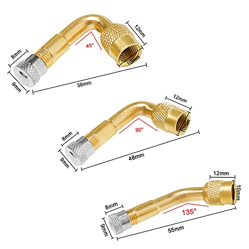 Bolatus 6 Extensiones de VáLvula, Adaptador de ExtensióN de VáLvula de NeumáTico, Adaptador de VáStago 45 90 135 Grados de LatóN para NeumáTicos para Coche Motocicleta CamióN Scooter