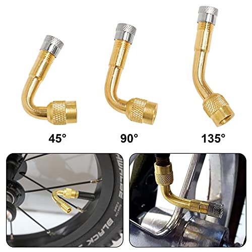 Bolatus 6 Extensiones de VáLvula, Adaptador de ExtensióN de VáLvula de NeumáTico, Adaptador de VáStago 45 90 135 Grados de LatóN para NeumáTicos para Coche Motocicleta CamióN Scooter