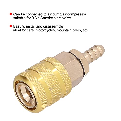 BOLORAMO Conector de Bomba de Aire, Mandril de neumático de 6,5 mm Material de Cobre Resistente y Duradero Tamaño Compacto con válvula de neumático Estadounidense para medir la presión de inflado