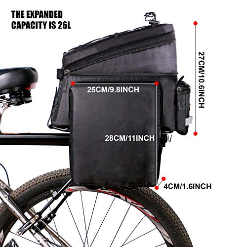 Bolsa Alforja Trasera Bicicleta con Funda Impermeable,Bolsa de Hombro para Ciclismo Multifuncional Extensible 12L-26L ara Ciclismo al Aire Libre(Negro)