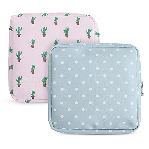 Bolsa de almacenamiento para servilletas sanitarias, bolsa de almacenamiento con cremallera de 12,7 x 12,7 cm, bolsa de primer período para niñas/mujeres/señoras (cacto rosa)