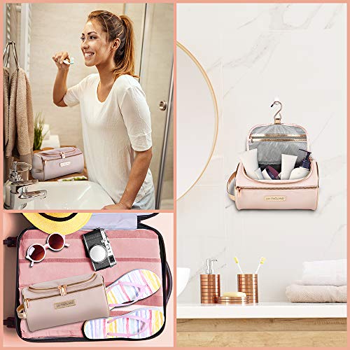 Bolsa de Aseo Colgante para Mujeres - Neceser Grande Impermeable de Viaje - Bolsa de Maquillaje con Aislante Térmico de Frío - Rosa y Oro Rosa, Lily England