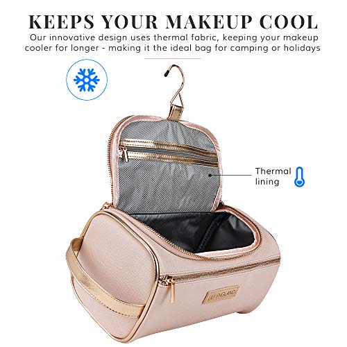 Bolsa de Aseo Colgante para Mujeres - Neceser Grande Impermeable de Viaje - Bolsa de Maquillaje con Aislante Térmico de Frío - Rosa y Oro Rosa, Lily England