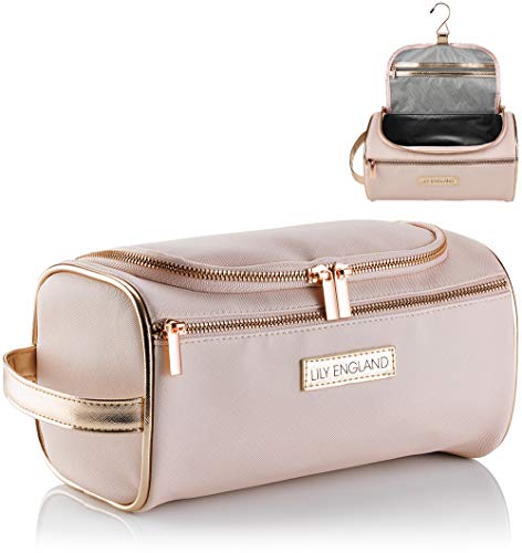 Bolsa de Aseo Colgante para Mujeres - Neceser Grande Impermeable de Viaje - Bolsa de Maquillaje con Aislante Térmico de Frío - Rosa y Oro Rosa, Lily England