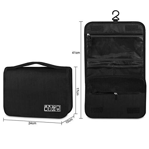 Bolsa de cosméticos, Portátil Bolsa de Maquillaje de Viaje, Bolsas de Aseo Cosméticos Neceser de Plegable Multifuncional para Viaje para Mujeres y niñas, Negro