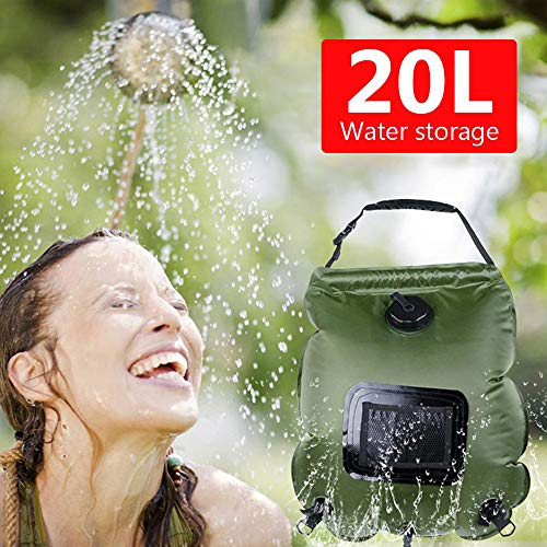 Bolsa de Ducha Solar, 40L Bolsa de Ducha de Viaje Solar Portátil Agua Caliente con 45°C Manguera Extraíble Cabezal de Ducha Intercambiable Senderismo Exterior Bolsa de Baño para Escalar (20L-verde)