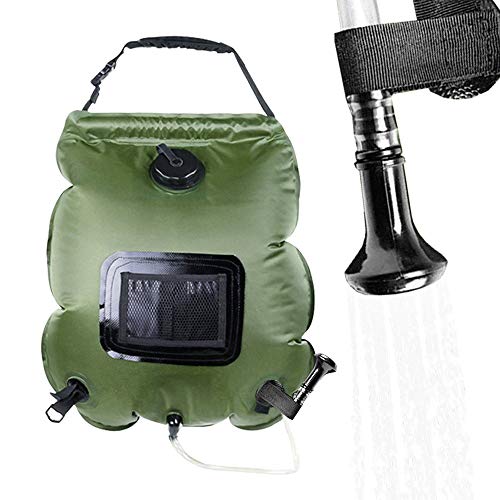 Bolsa de Ducha Solar, 40L Bolsa de Ducha de Viaje Solar Portátil Agua Caliente con 45°C Manguera Extraíble Cabezal de Ducha Intercambiable Senderismo Exterior Bolsa de Baño para Escalar (20L-verde)