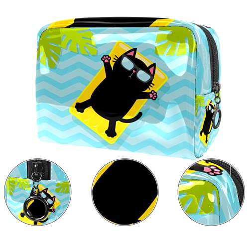 Bolsa de Maquillaje de Viaje portátil,Hojas de Palma de colchón de Agua de Piscina ,Bolsa de cosméticos para Mujeres,Bolsa organizadora de Maquillaje con Cremallera de Belleza