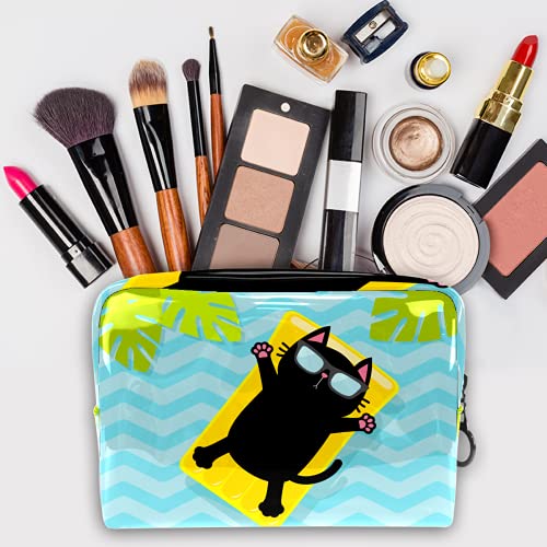 Bolsa de Maquillaje de Viaje portátil,Hojas de Palma de colchón de Agua de Piscina ,Bolsa de cosméticos para Mujeres,Bolsa organizadora de Maquillaje con Cremallera de Belleza