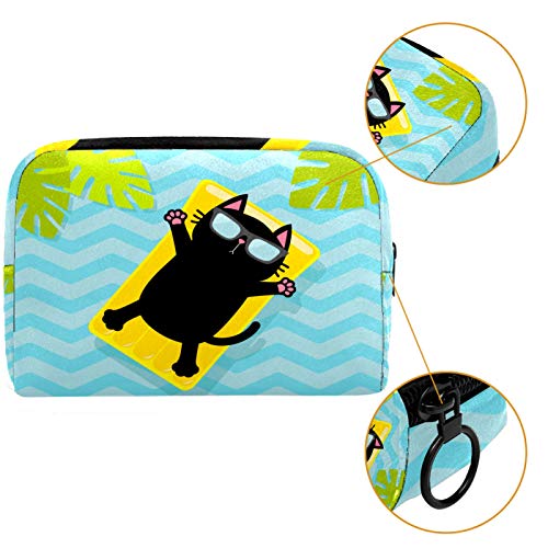 Bolsa de Maquillaje de Viaje portátil,Hojas de Palma de colchón de Agua de Piscina ,Bolsa de cosméticos para Mujeres,Bolsa organizadora de Maquillaje con Cremallera de Belleza