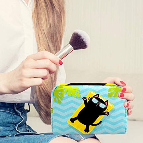 Bolsa de Maquillaje de Viaje portátil,Hojas de Palma de colchón de Agua de Piscina ,Bolsa de cosméticos para Mujeres,Bolsa organizadora de Maquillaje con Cremallera de Belleza