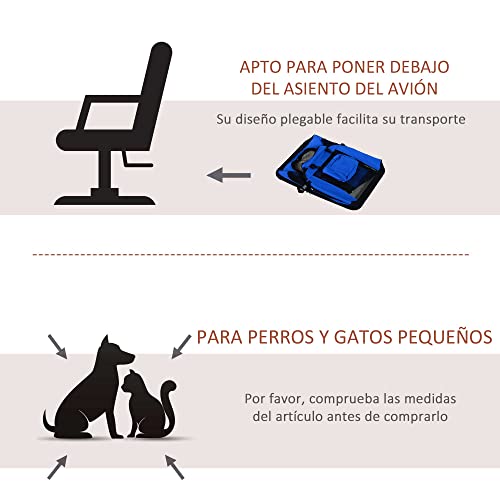 Bolsa de Transporte Perros Gatos Mascotas Viaje Tubo de Acero 4 Entradas, Medidas 60 x 42 x 42 cm, Color Azul/Negro, Pawhut