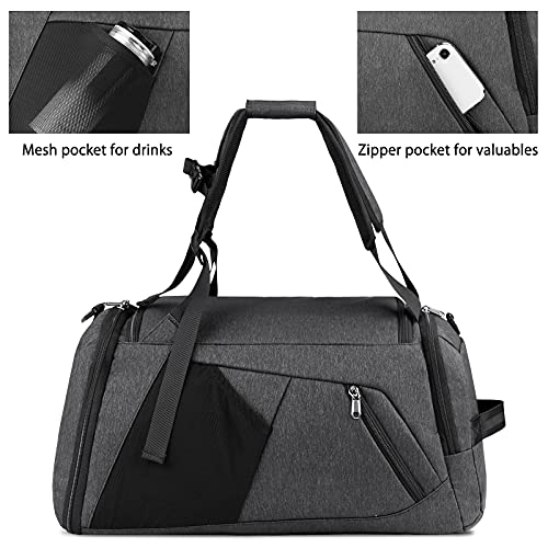 Bolsa Deporte Bolsa Gimnasio de Viaje 40L 65L Impermeable Bolsos Deportivos con Mochila Función y Compartimento para Zapatos Fin de Semana Travel Duffle Bag para Hombre y Mujer, Negro