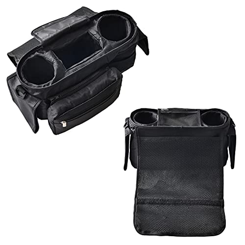 Bolsa Organizadora de Cochecitos Universal, Silla de Paseo ​Bolsos Organizador con Espacio de Almacenamiento Grande, Bolso Silla Paseo Bebe con 2 Sujetavasos Portavasos Aislados - Negro