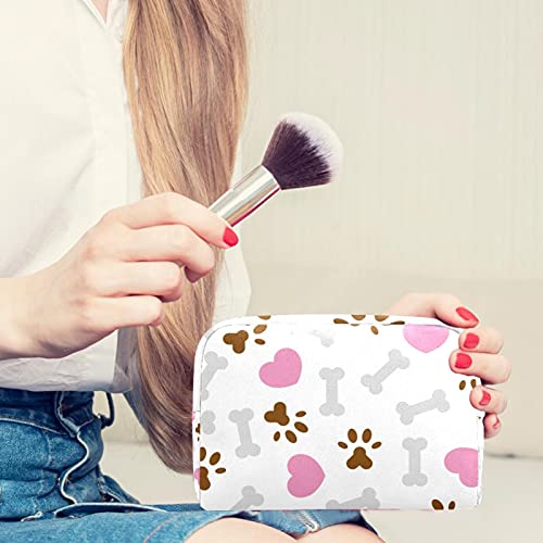 Bolsas de cosméticos para mujer grandes gris hueso marrón pie impresión corazón rosa bolsa portátil bolsa viaje maquillaje neceser organizador con cremallera