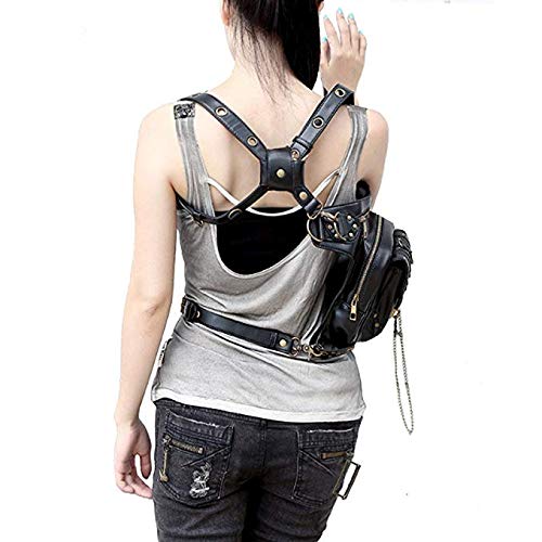 Bolso de Hombro de Cuero Steampunk, Cuero de PU Bandolera Paquetes De Cintura Pierna Bolsas táctico Pierna Banana Macutos de Senderismo Negro Waist Leg Bag