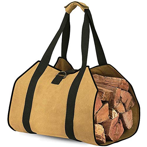 Bolso de Lona Portador de Leña, Carga Leña Impermeable para Chimenea Interiores, Soportes para Carga de Madera Encerados Duraderos, Portadores Portátiles de Madera para Acampar Exteriores(99x46CM)