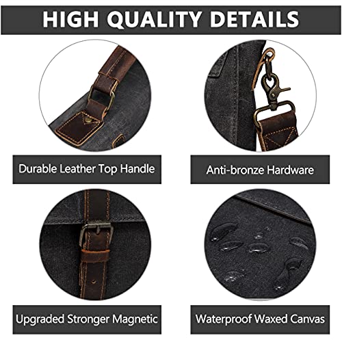 Bolso Hombre Bandolera, Kasgo Impermeable Trabajo Maletín 15.6 Pulgadas Bolsa Mensajero Hombres Bolsa Portátil Lienzo Encerado Piel Genuina Negocio Bolso Mensajero con Correa Extraíble Oscuro Gris