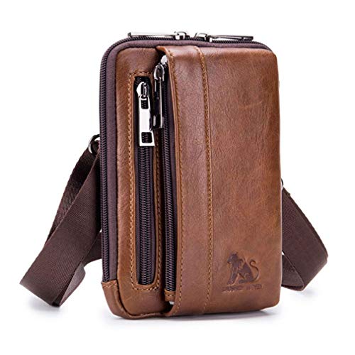 Bolso pequeño de cuero con bandolera, bolso de mano para teléfono, cartera, monedero, gancho, lazo, cintura, riñonera, viaje, acampar al aire libre, senderismo marrón