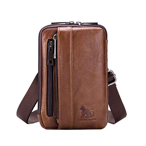 Bolso pequeño de cuero con bandolera, bolso de mano para teléfono, cartera, monedero, gancho, lazo, cintura, riñonera, viaje, acampar al aire libre, senderismo marrón