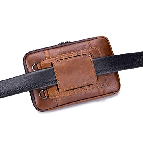 Bolso pequeño de cuero con bandolera, bolso de mano para teléfono, cartera, monedero, gancho, lazo, cintura, riñonera, viaje, acampar al aire libre, senderismo marrón