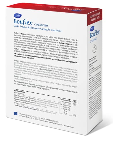 Bonflex Colágeno 180 Comp FORMATO 3 MESES | 40 mg Colágeno desnaturalizado Tipo II | 1500mg Glucosamina | Articulaciones más fuertes | Protección y nutrición de las articulaciones | 1 toma al día