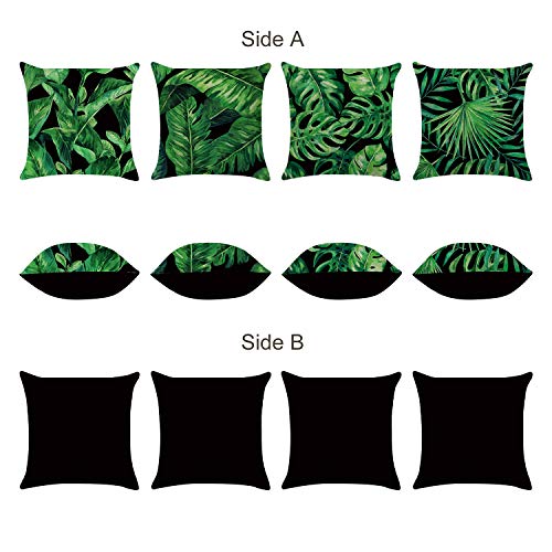 Bonhause Juego de 4 Funda de Cojín 45x45cm Hojas Tropicales Plantas Verde Poliéster Lino Fundas de Almohada para Cojines Decorativos para Sofá Cama Coche Hogar