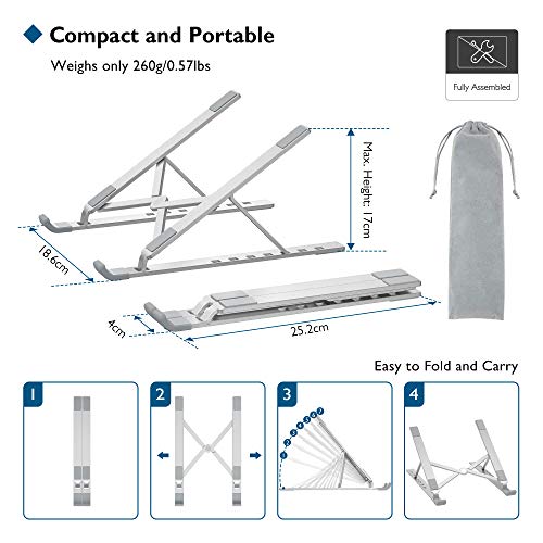 BONTEC Soporte Portátil Mesa para Tabletas de 10-17.3 Pulgadas, Elevador Portátil de Alumnio de 7 Niveles de Ajuste de Altura, Soporte Ordenador Portátil Ventilado Al Frío Sostiene hasta 20kg