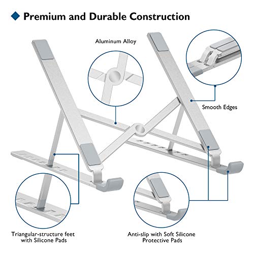 BONTEC Soporte Portátil Mesa para Tabletas de 10-17.3 Pulgadas, Elevador Portátil de Alumnio de 7 Niveles de Ajuste de Altura, Soporte Ordenador Portátil Ventilado Al Frío Sostiene hasta 20kg