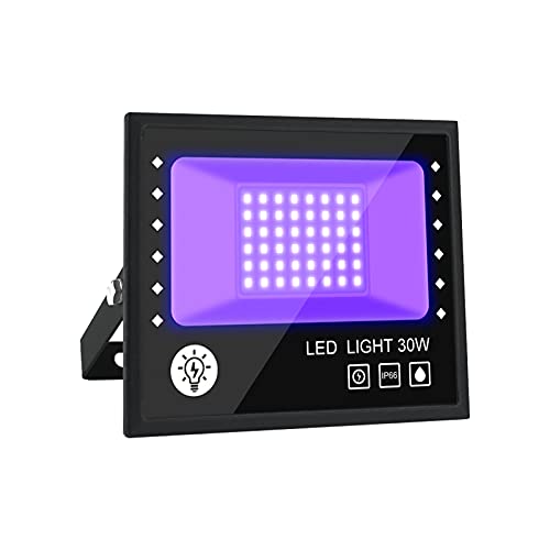 BOSITE 30W LED Luz Negra,Luz Ultravioleta LED Con Enchufe IP66 Impermeable Foco Fluorescente Exterior,Lampara Luz Foco UV Luz Negra para Halloween,Bar,Club,DJ Discoteca,Fiesta,Pinta Corporal