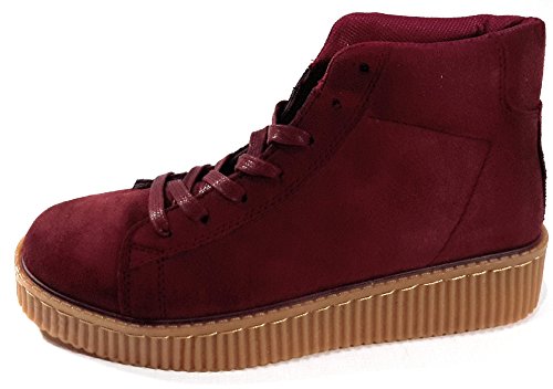 Botas Ante Mujer Botines Antelina Estilo Zapatillas Deportivas con Plataforma y Talón Elevado, Burdeos T.40