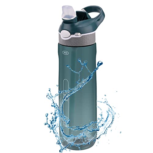 Botella de agua deportiva, botella de agua de 750 ml con pajita La botella de agua portátil se abre con 1 clic, botella de agua Tritan a prueba de fugas para ciclismo,gimnasio(azul)