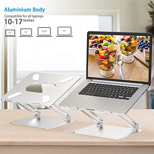 BoYata Soporte Portátil Laptop Stand, Multiángulo Elevador Ergonómico Ajustable de Aluminio para Computadora Portátil Compatible con MacBook Pro, Computadoras Portátiles de 10-17" Plateado