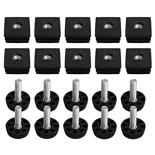 BQLZR 30 Mmx30 mm Filetage M8 Plastique Noir meubles Pied de table Plug Blanking Embouts insérer Plugs avec filetage ajuster Pieds pour tube de tube carré Lot de 10