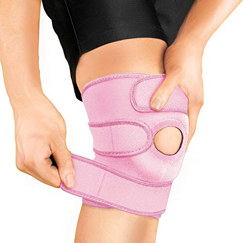 BRACOO KS10 Rodillera Ajustable en Neopreno, Menisco, Rótula Abierta, Ideal para Artritis, Rehabilitación y Prevención de Lesiones, Tendinitis, Hombre y Mujer, Talla Única, Rosa