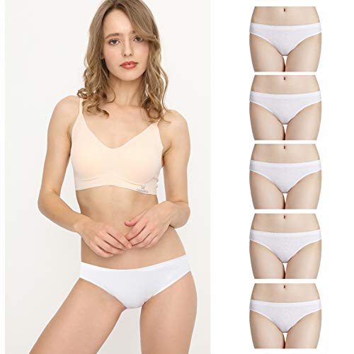 Bragas Mujer sin Costuras Invisible Señoras Braguitas Low Rise Suave Ligera Bikini Braguitas, Pack de 6 Blanco XS