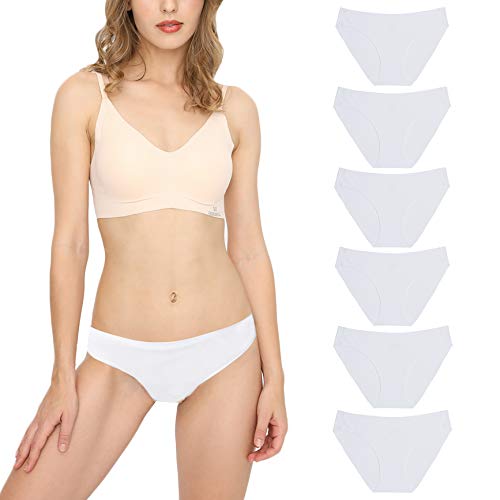 Bragas Mujer sin Costuras Invisible Señoras Braguitas Low Rise Suave Ligera Bikini Braguitas, Pack de 6 Blanco XS