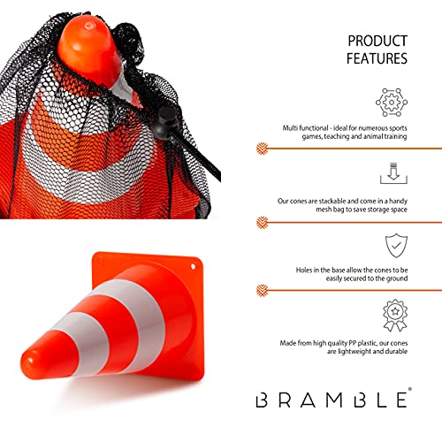 Bramble - 12 Conos Entrenamiento Futbol Niños / Naranja y Blanco de 22 cm / Conos de Tráfico de Entrenamiento / Conos de Señalización / Versátiles y de Alta Calidad