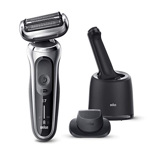 Braun Series 7 Afeitadora Eléctrica Hombre, Máquina de Afeitar Barba con Recortadora de Precisión, Tecnología AutoSense, Base de Carga, Centro de Limpieza, Recargable, Inalámbrica, 70-S7200 CC, Plata