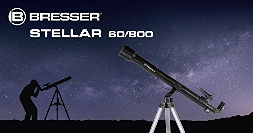 Bresser Stellar 60/800 AZ - Telescopio Refractor con Adaptador de Cámara de Smartphone, Negro