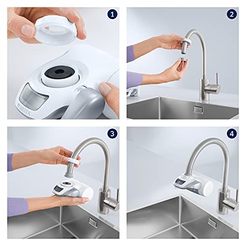 BRITA On Tap sistema de filtración de agua para grifo sostenible (versión 2019), Pantalla digital, Reduce Cloro, Microplásticos, Metales Pesados - Agua filtrada de sabor óptimo - Incluye 1 filtro