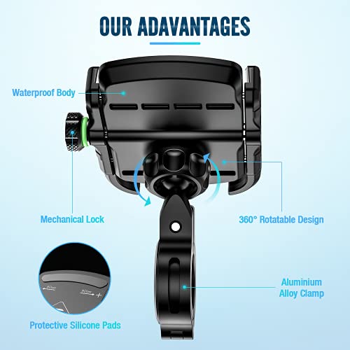 BTNEEU Soporte Movil Bicicleta, Anti Vibración 360° Rotación Soporte Móvil Moto Ajustable Soporte Teléfono Bicicleta Compatible para iPhone Samsung Huawei y Otro 3,5'' a 7,0'' Smartphones (Negro)