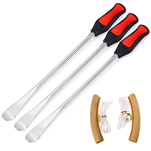 BTSKY 3 Pcs Palancas para Neumáticos - 3 Palancas de Neumáticos Cuchara + 2 Protectores de Llanta de Rueda Kit de Herramientas para Motocicleta Bicicleta Coche Cambio de Neumático de Eliminación