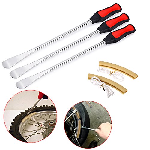 BTSKY 3 Pcs Palancas para Neumáticos - 3 Palancas de Neumáticos Cuchara + 2 Protectores de Llanta de Rueda Kit de Herramientas para Motocicleta Bicicleta Coche Cambio de Neumático de Eliminación