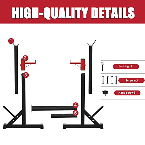 Bueuwe Banco De Pesas Plegable,Banco De Levantamiento De Pesas con Soporte para Pesas,Ajustable Casa Rejilla para Sentadillas Soporte De InmersióN MAX Cargar 550 Lbs,Rojo