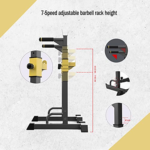 Bueuwe Estante de Barra con Pesas Ajustable para Barbell,Squat Rack Stand Gym para Fitness,Soporte para Barras de Pesas bastidores de Peso Estante de Barra,MAX Cargar 550 Lbs (A-Yellow)